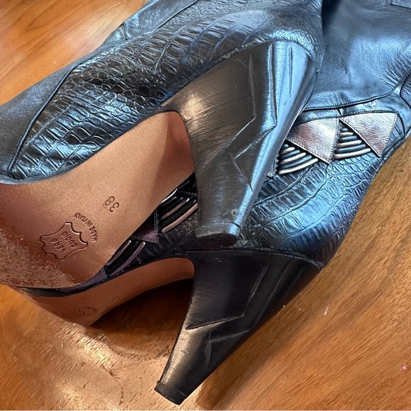 🔥🔥80s Italian Vintage Heeled Boots Mixed Media Leather 38/7.5 or 8 Amazing - Picture 7 of 12